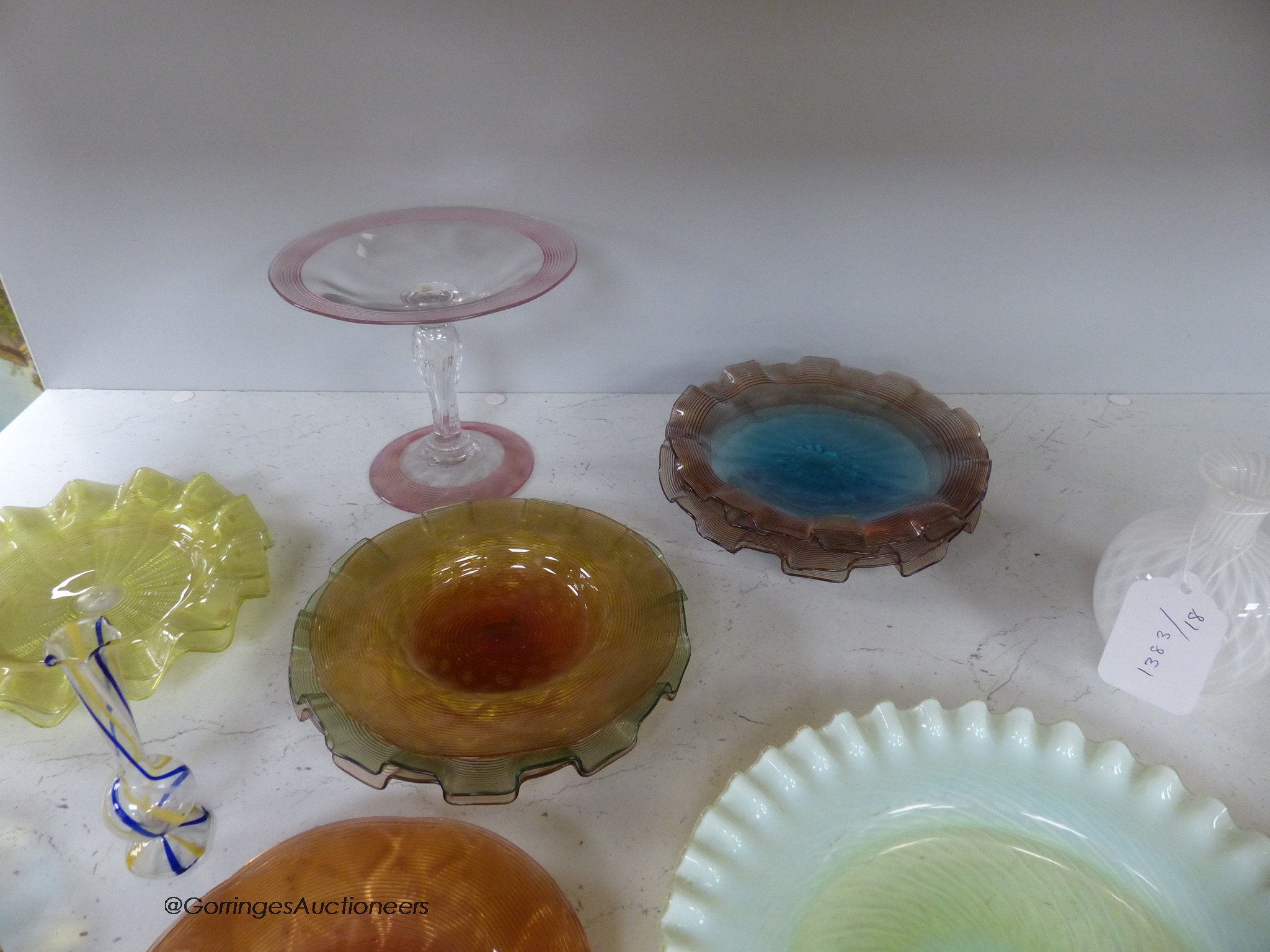 A collection of Venetian glass dishes and vases, etc.